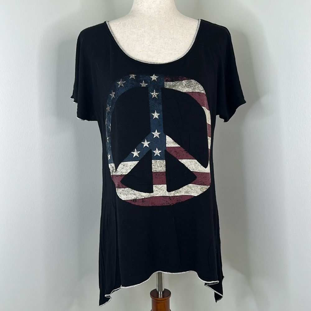 Skinny Minnie American Flag Peace Sign Short Sleeve T-shirt